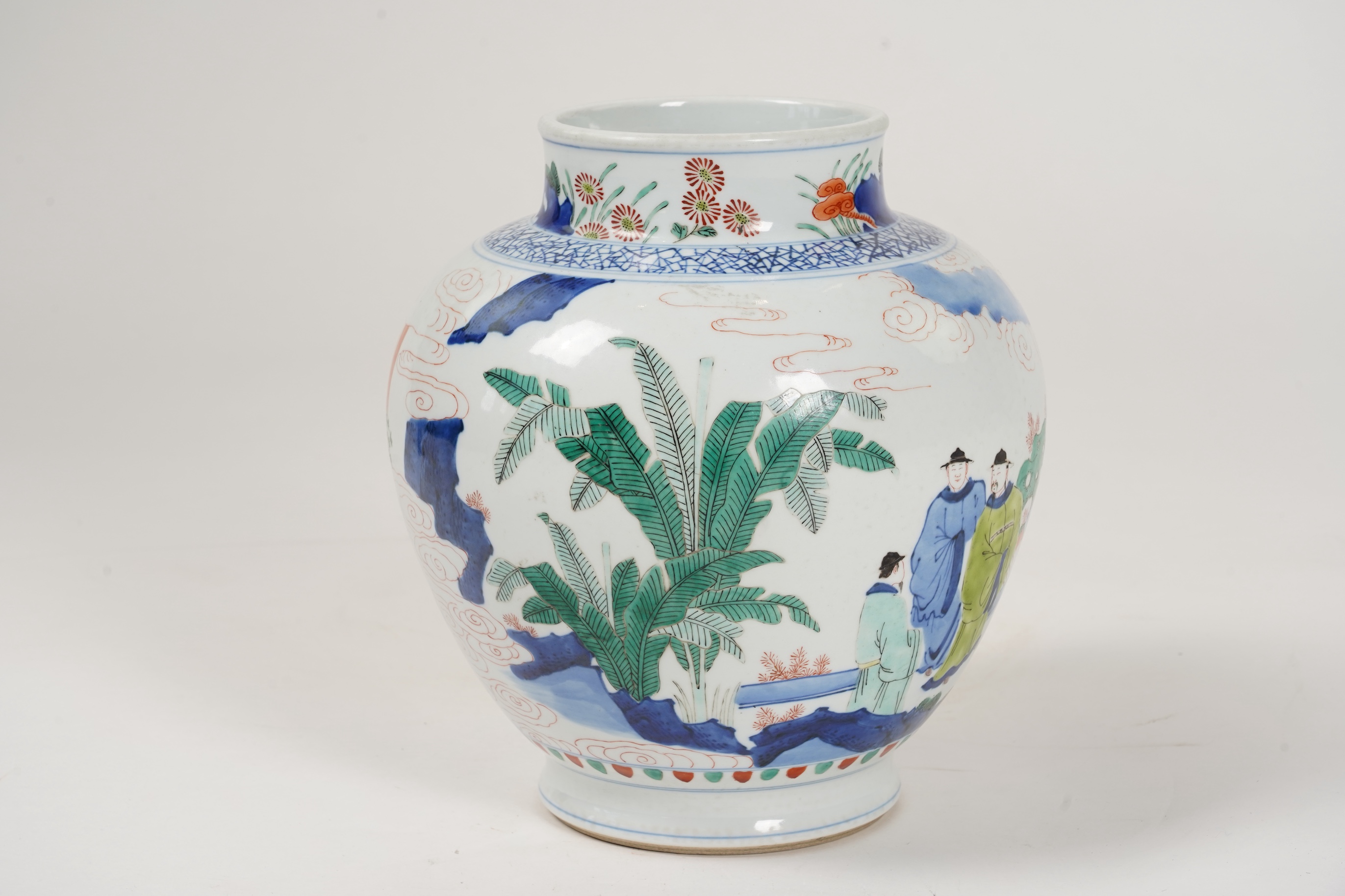 A Chinese wucai ‘figures’ jar, Transitional style